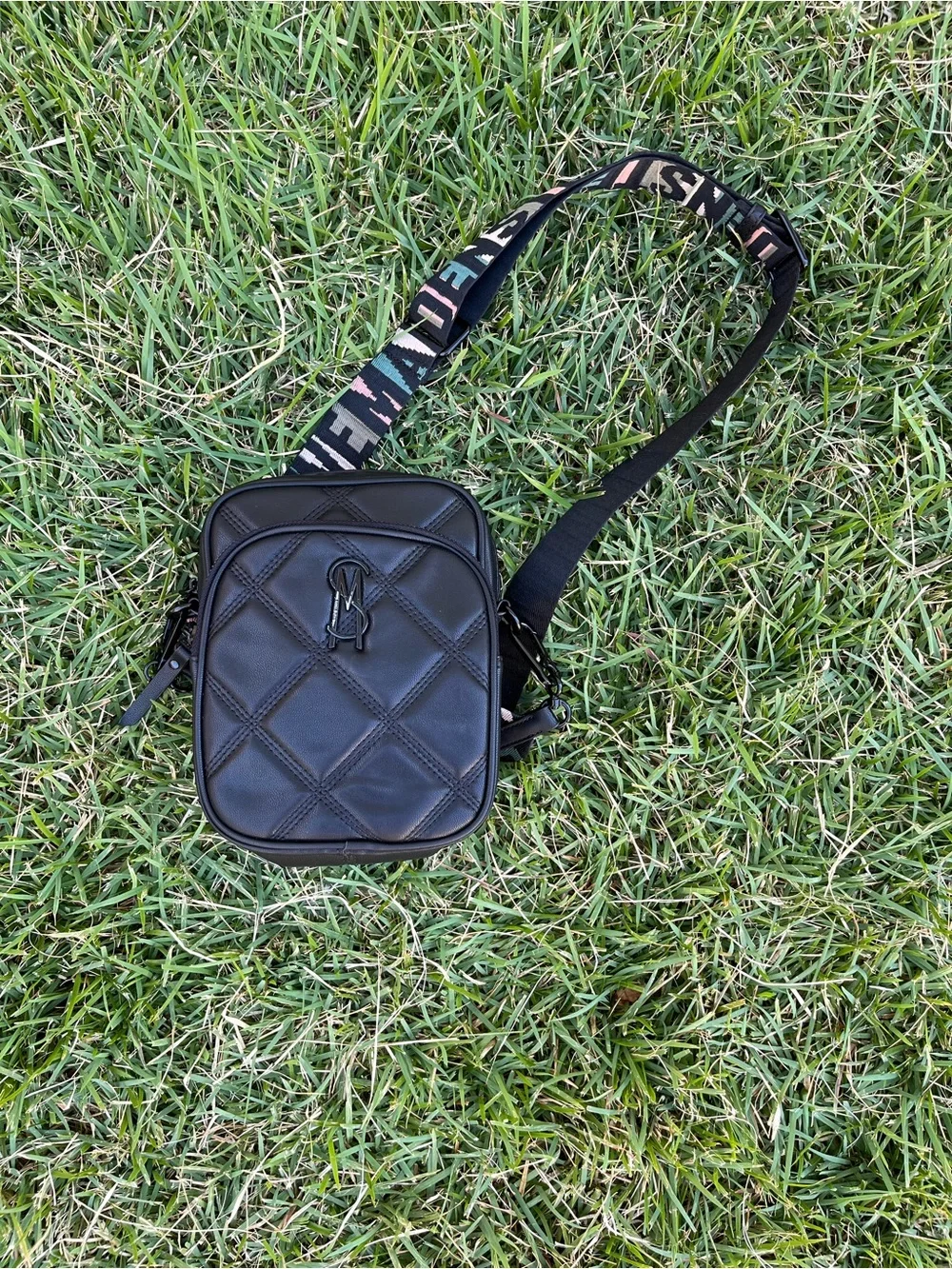 Steve Madden Black Quilted Crossbody with Branded Strap